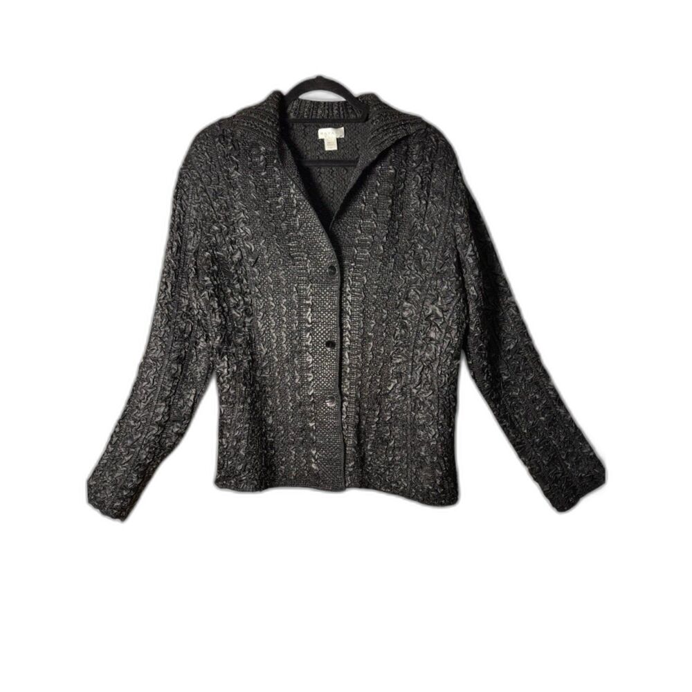 VTG Rafael Black Sculptural Crinkle Pleated Jacket Issey Miyake Vibes sz Large